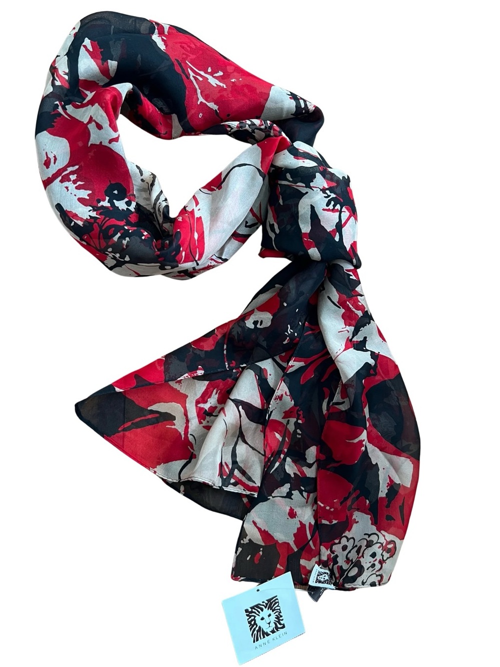 Anne Klein 100% Silk Scarf NWT Red Black Long